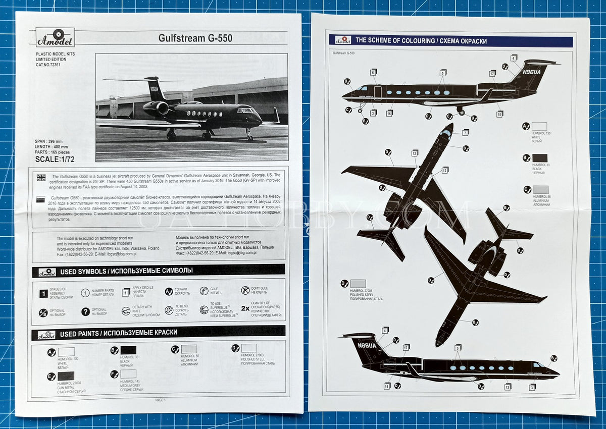 Kit Maquette Avion Amodel 1:72 Gulfstream G-550 - Réf. 72361, En Plastique à Monter, Neuf Sous Boîte