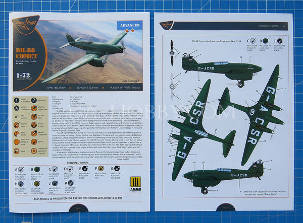 1/72 DH.88 Comet MacRobertson Trophy Air Race. Clear Prop! 72051