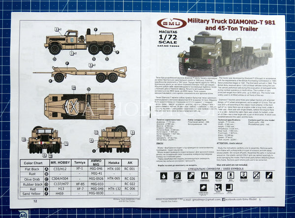 1/72 Military Truck Diamond-T 981 and 45-Ton Trailer. GMU 72004