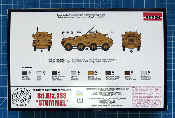 1/72 Sd.Kfz. 233 "Stummel" schwerer Panzerspähwagen (7,5 cm). Roden 706