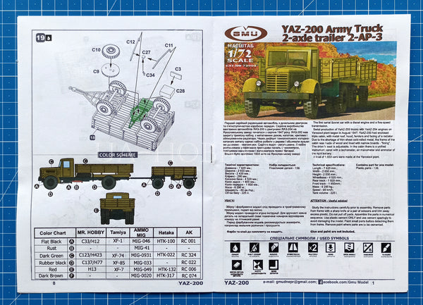 1/72 YAZ-200 Army Truck with 2-axle trailer 2-AP-3. GMU 72001